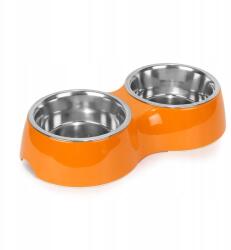  Dupla Kutyatál Macskáknak 2x160 ML Melamin Rozsdamentes Acél Narancssárga (2X160)
