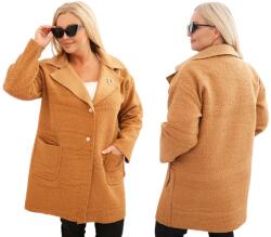 Kesi Camel női kabát Plus Size bárány gyapjúval és zsebekkel (5907302137869)