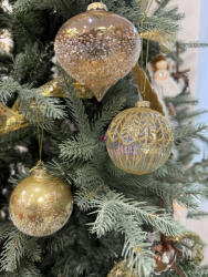 Decoration & Design Gömb glitter dekorral, dombor mintával, hagyma alakú, akasztós 8 cm S/6 (DD70157)