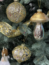 Decoration & Design Gömb, gomba, hagyma, dombor mintával, akasztós 8 cm S/6 (DD70178)