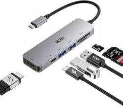  Iczi Hub Adapter 6IN1 Szürke IZEC-TH08 Hdmi Tf/sd Usb-c Usb 3.0 (WA4EQ)