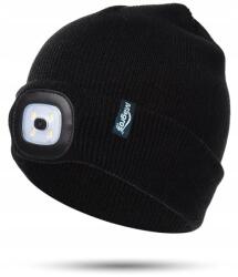 Hoegert Technik Téli sapka zseblámpával Led fejlámpa Usb töltés Meleg fekete (LCM/AL05034 BLACK MAGROS USB Czarna z latarką)