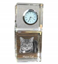 Art-Dog Manx macska kristály asztali óra saját fotóval, ajándéktárgy, jutalomfalat (5055882418448)