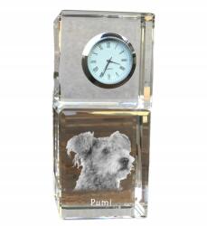  Pumi kristály asztali óra kutyával, saját fotóval, ajándéktárgy (5055882417953)