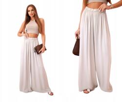 Kesi Sötét bézs széles, magas derekú női nadrág (5907302818621)