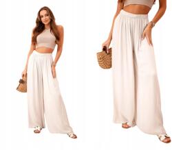 Kesi Bézs női viszkóz nadrág, széles, magas derekú (5907302818102)