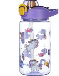 Edman Sticla apa pentru copii Edman 600ml, rezistenta la scurgeri, model unicorn, Mov