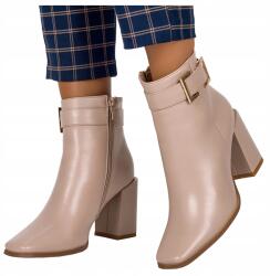 Casu Női Bézs Magassarkú Bokacsizma Díszes Csat Elegáns R 39 (G22WX15/BE)