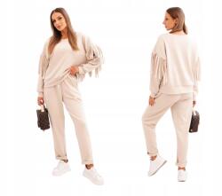 Kesi Bézs női melegítő szett rojtos pulóver és nadrág (5907302141705)