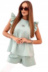 Kesi Sötét menta színű női szett fodros vállrésszel és rövidnadrággal (5907302896087)