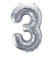  3-AS Szám Lufi Három Ezüst Fólia Szám Alakú Nagy 100CM Születésnap