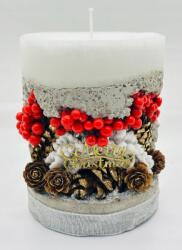  Karácsonyi Betongyertya Díszítéssel - Kézzel Készített, Fenyő illatú, 48h (CH14121901)