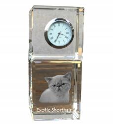  Macska Egzotikus rövidszőrű kristály asztali óra az Ön fényképével (5055882418035)