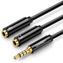 UGREEN Cablu adaptor AUX Splitter mini jack 3, 5 mm cu mufa microfon 20 cm negru (AV141 30620)