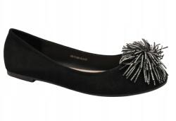 Goodin Női Balerinacipő GD-FL896 38 Fekete Puha Pomponos Bőr Talpbetét (GD-FL896 Czarne)