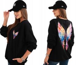 Kesi Női oversize pamut pulóver színes szárnyakkal a hátán, fekete (5907302147028)