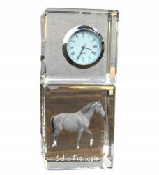  Ló Selle Francais kristály asztali óra az Ön fényképével, ajándéktárgy (5055882418998)