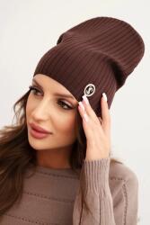 Kesi Női bordázott sapka dekoratív gombokkal, gyapjú és modál barna díszítéssel (5907302147172)