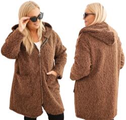 Kesi Barna női viszkóz pulóver Plus Size szőrmés kapucnival (5907302146977)