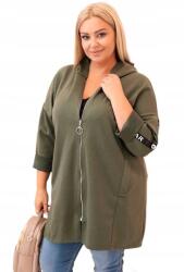 Kesi Khaki Plus Size női pulóver kapucnival és dekoratív cipzárral (5907302511157)