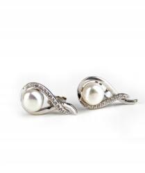  Ezüst fülbevaló gyönggyel és cirkóniákkal csepp alakban F093