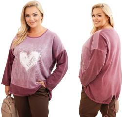 Kesi Plus Size pamut női pulóver szív mintával és pöttyökkel, sötét rózsaszín (5907302142412)