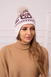 Kesi Női sapka pomponnal Rosa K368 bordó+fehér+bézs