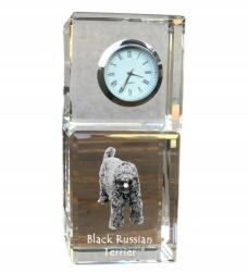  Fekete orosz terrier kristály asztali óra kutyával, az Ön fényképével (5055882416079)