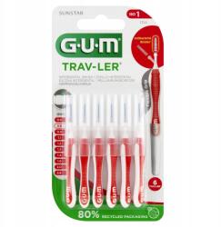 Sunstar Fogköztisztító kefék, 0, 8mm, piros, 6 db, GUM Trav-ler (Czyściki GUM TRAV-LER 0,8 mm Czerwone 6szt.)