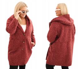 Kesi Plus Size női kabát kapucnival és zsebekkel, bordó (5907302137494)