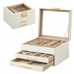 TEKAN Ékszerdoboz Tároló Rendszerező Elegáns Láda (SZKATUŁKA NA BIŻUTERIĘ BIAŁA 2 SZUFLADY)