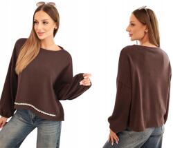Kesi Női pulóver dekoratív díszítéssel az alján, barna (5907302142818)