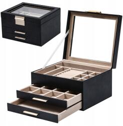 TEKAN Ékszerdoboz Tároló Rendszerező Elegáns Láda (SZKATUŁKA NA BIŻUTERIĘ CZARNA 2 SZUFLADY)