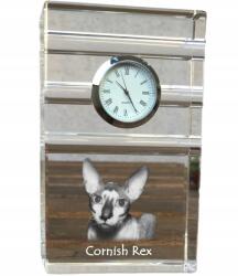  Cornish Rex macska kristály asztali karóra az Ön fényképével, ajándéktárgy (5055882419124)