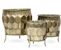 Art-Pol Arany színű dombornyomott fém virágtartó lábas nagy szett 3 db-os (114058)