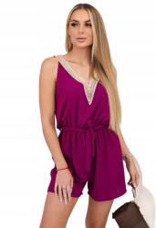 Kesi Rövid overál dekoratív szilva csipkével