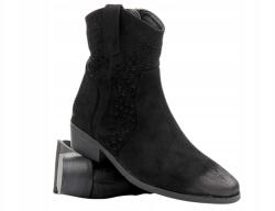 Potocki Női Boka Csizma, áttöréses, fekete, tömbsarokkal, cipzárral (24-12455.Czarny)