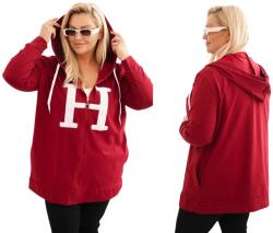 Kesi Plus Size női pamut kapucnis pulóver nagy H betűvel bordó xxl (5907302145093)