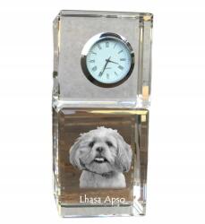 Art-Dog Lhasa Apso kristály asztali óra kutyával, saját fotóval, ajándéktárgy (5055882416321)