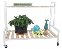 Sweden Könyvespolc fém fa kerekek cserepes virágok kétszintes kerekes polc (swe_667013_gam)