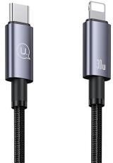 USAMS U82 adatkábel (Type-C - lightning, 30W, PD gyorstöltő, 25cm, cipőfűző) SÖTÉTSZÜRKE