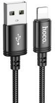 hoco. X89 adatkábel (USB - lightning, 2.4A, gyorstöltő, 200cm, cipőfűző) FEKETE (167148)