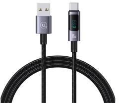 USAMS SUFENG adatkábel (USB - Type-C, 66W, gyorstöltő, 120cm, LED kijelző) SÖTÉTSZÜRKE