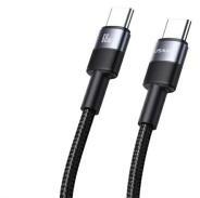 USAMS SY adatkábel (Type-C - Type-C, 60W, PD gyorstöltő, 120cm, cipőfűző) FEKETE