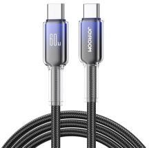 JOYROOM CRYSTAL-CLEAR adatkábel (Type-C - Type-C, 60W, gyorstöltő, 120cm, cipőfűző) FEKETE (166038)