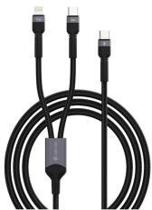 DEVIA EXTREME adatkábel 2in1 (Type-C - Type-C/lightning, 15W, PD gyorstöltő, 120cm, cipőfűző) FEKETE