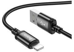 hoco. X89 adatkábel (USB - lightning, 2.4A, gyorstöltő, 100cm, cipőfűző) FEKETE (166028)