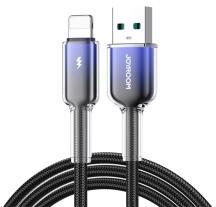 JOYROOM CRYSTAL-CLEAR adatkábel (USB - lightning, 3A, gyorstöltő, 120cm, cipőfűző) FEKETE (166040)