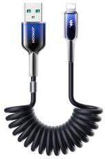 JOYROOM CRYSTAL-CLEAR adatkábel (USB - lightning, 3A, gyorstöltő, 150cm, spirálkábel) FEKETE