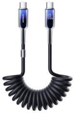 JOYROOM CRYSTAL-CLEAR adatkábel (Type-C - Type-C, 60W, 2A, PD gyorstöltő, 150cm, spirálkábel) FEKETE